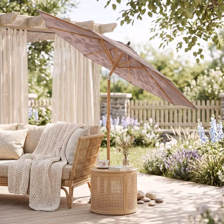 Sekey Ombrellone Ø300 cm effetto legno, ombrellone da giardino e da mercato per giardino, terrazza e cortile, UPF50+