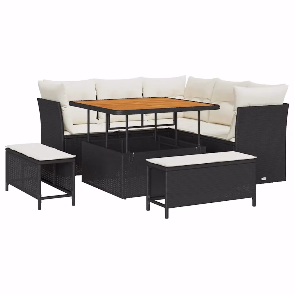 Set Divano da Giardino a L vidaXL 8 Pezzi Nero con Cuscini e Tavolino da Esterno in Polyrattan e Acciaio – 2