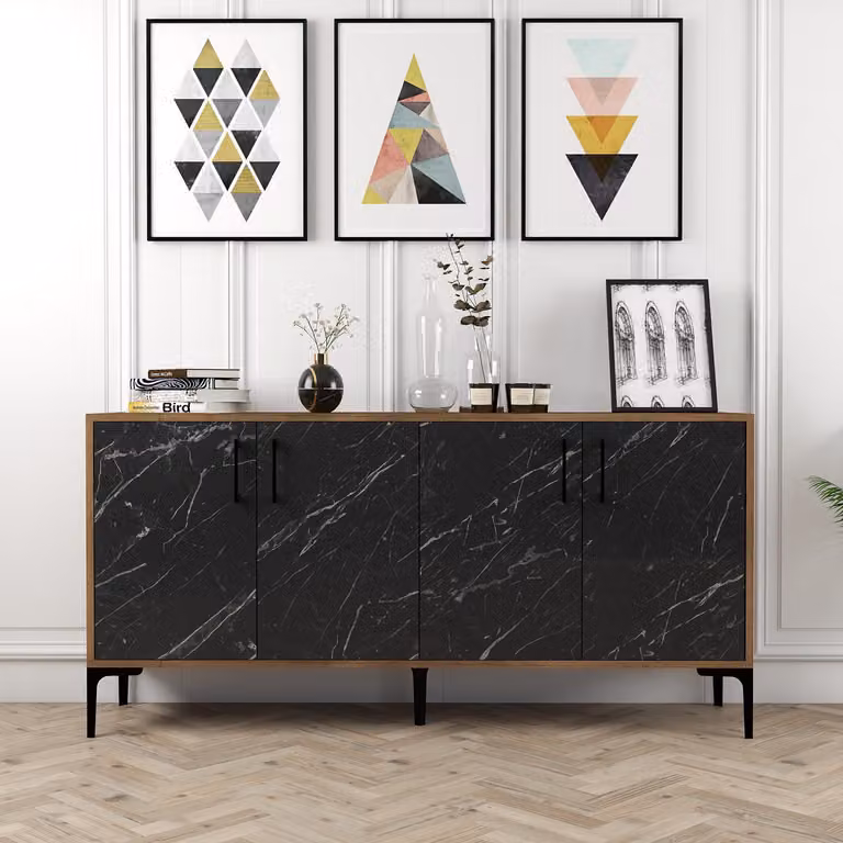 Skye Decor, Kiev 160 - Noce, Marmo nero, Konsole, Nussbaum, 100 % MELAMINBESCHICHTETETETEN SPANPLATTEN, 160 x 35 x 78 cm