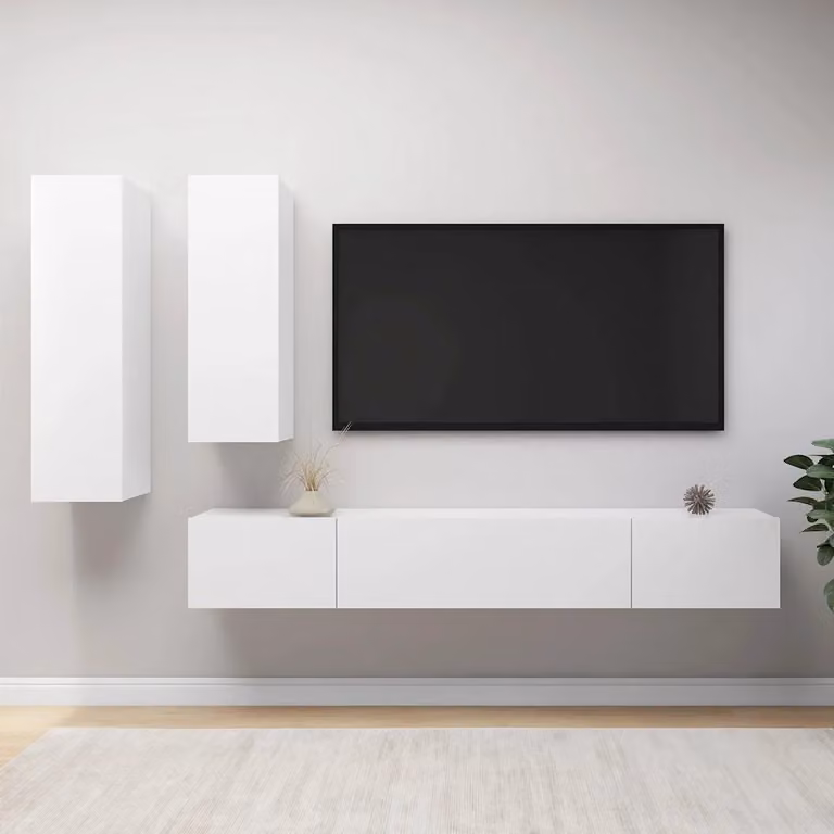Set di mobili porta TV moderno vidaXL in legno e MDF bianco, 4 pezzi