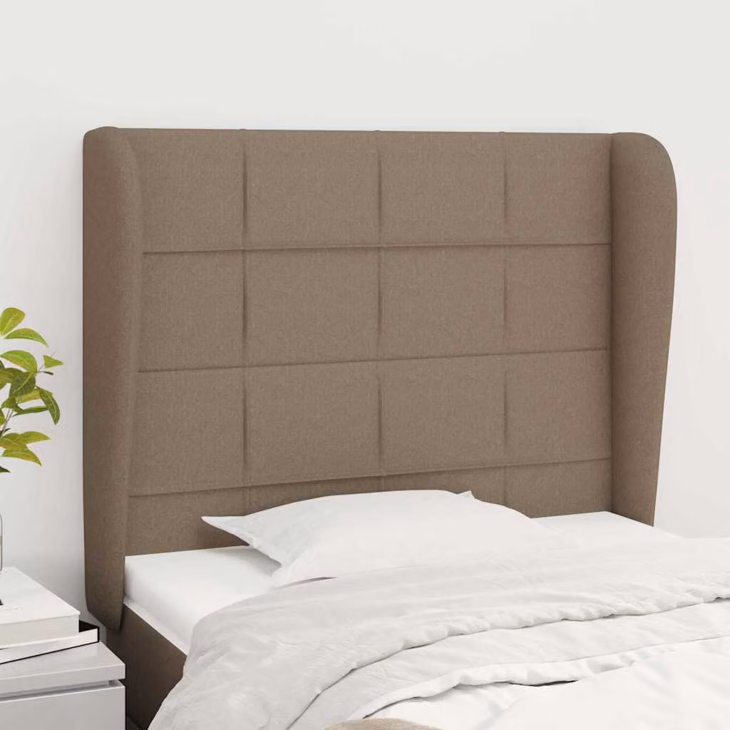 Testiera ad orecchio vidaXL in tessuto tortora con struttura in legno L: 93 cm, P: 23 cm, H: 118-128 cm