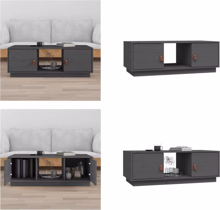 vidaXL Tavolino grigio 100x50x35 cm in legno di pino massiccio - Tavolino - Tavoli da caffè - Tavolino - Tavolino da divano