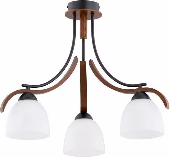 Plafoniera Barsum Alfa in metallo e legno nero con 3 luci E14, Diametro: 56 cm