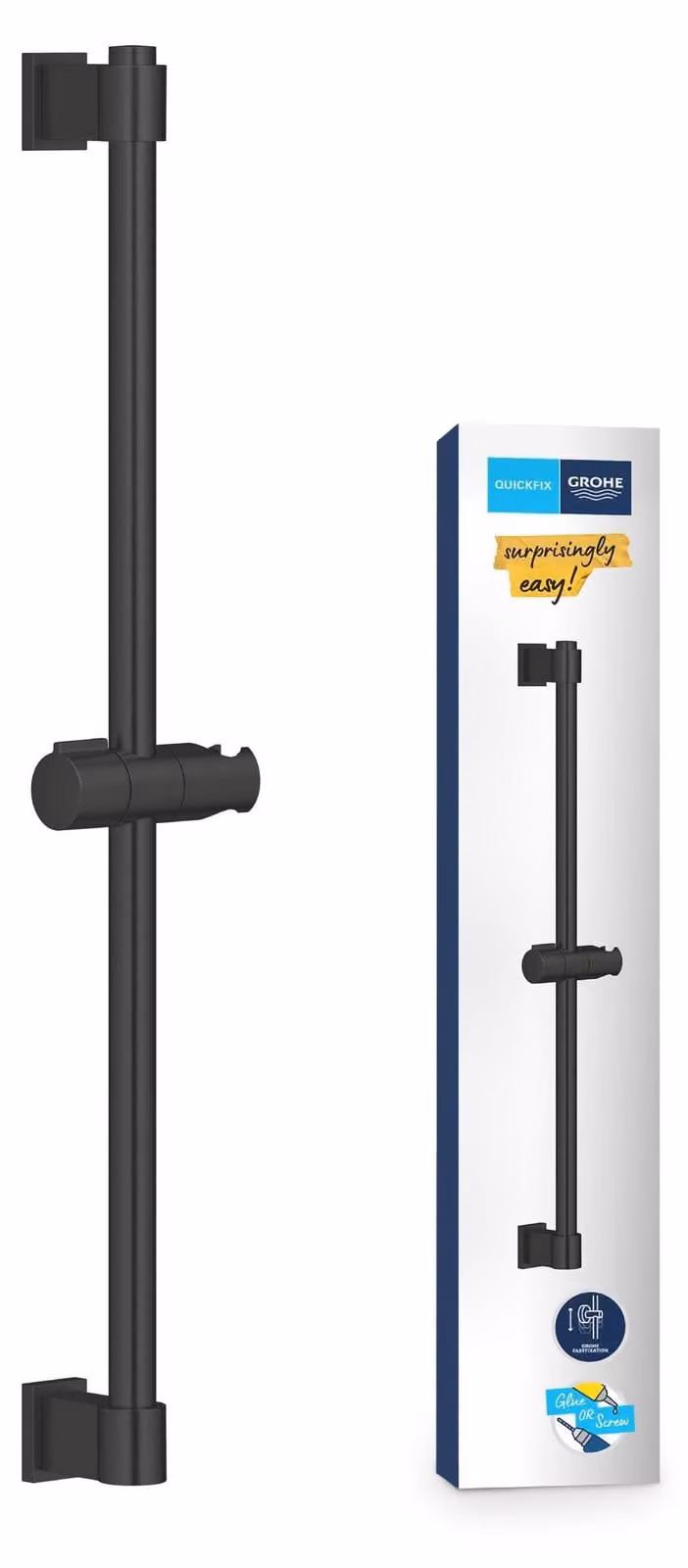 Asta doccia da 60 cm, finitura nera opaca, con elemento scorrevole e supporto girevole