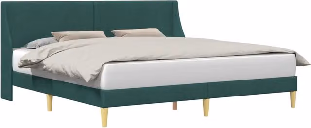 Letto moderno da camera con struttura imbottita e testiera in tessuto verde – 1
