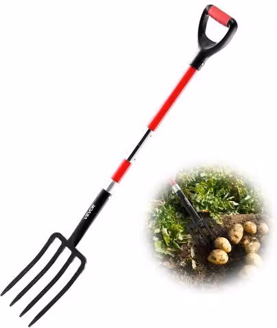 Forca da giardino VEVOR a 4 rebbi con manico in fibra di vetro e testa in acciaio forgiato, lunghezza: 114 cm