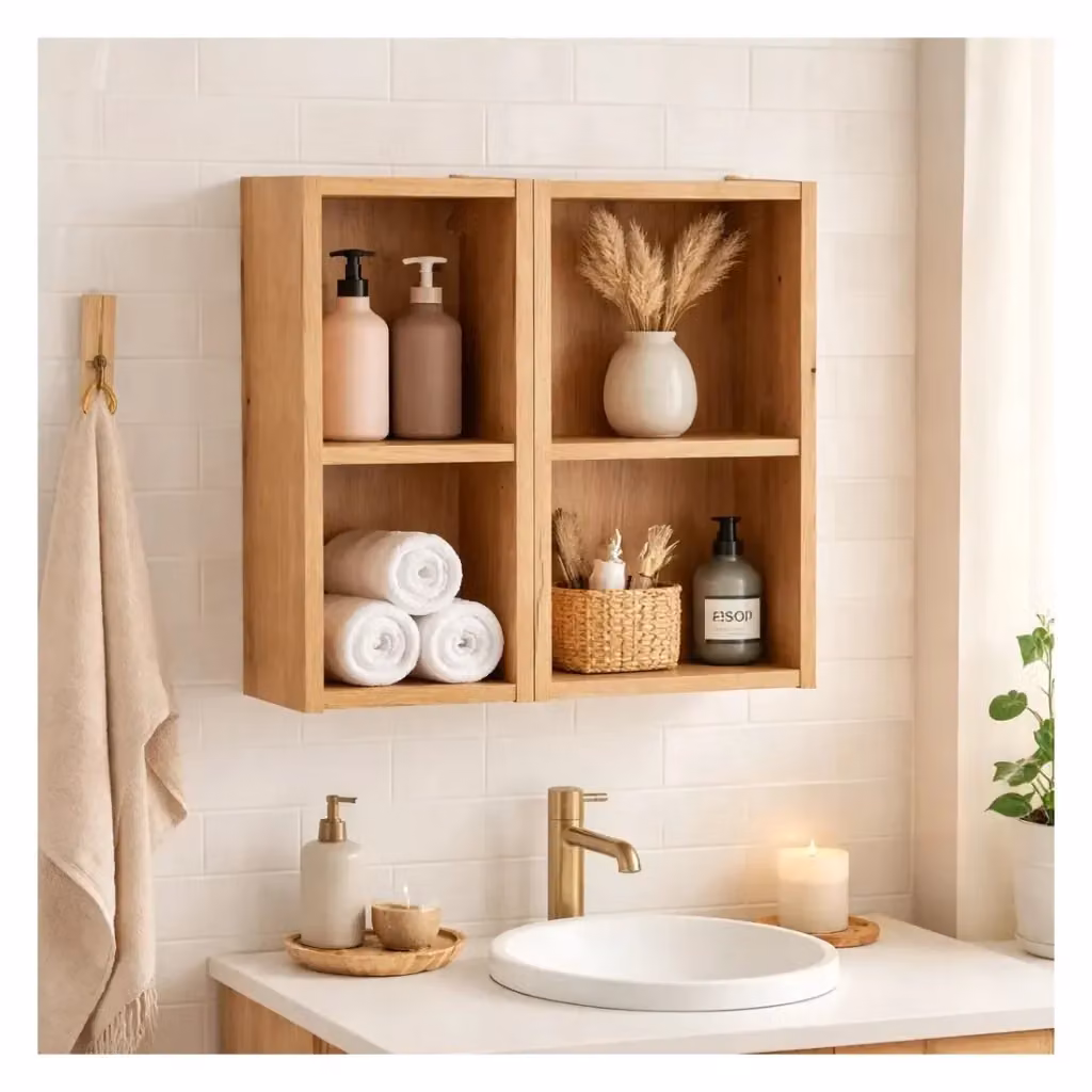 Mobile da bagno sospeso Meublorama in rovere chiaro con nicchie aperte, L: 50 cm – 2