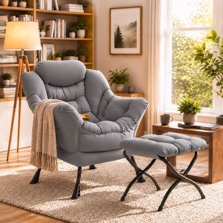 Poltrona relax - Con poggiapiedi - Grigio scuro - Con tasca laterale nel bracciolo