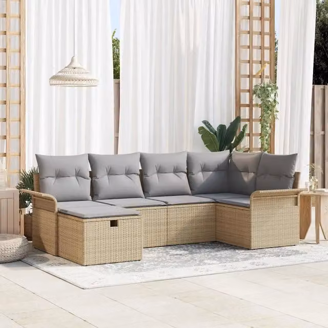 Set Divano da Giardino 6 pz Beige e Grigio Chiaro polyrattan 3358879