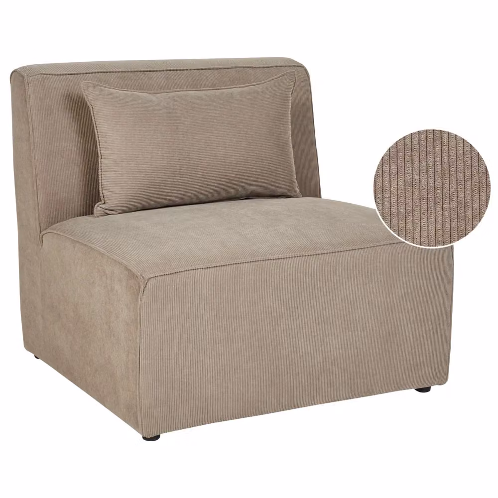 Modulo divano monoposto Beliani in velluto a coste beige con braccioli per soggiorno – 2