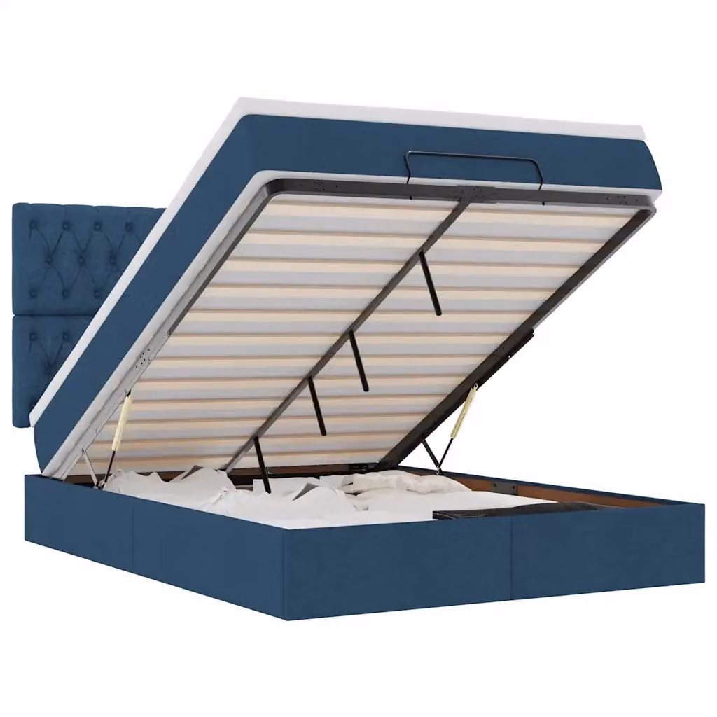 Letto con contenitore a sollevamento vidaXL in tessuto blu e bianco L/P/H: 200 x 140 x 128 cm – 2