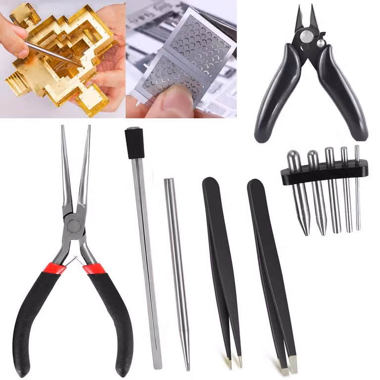 Set di strumenti per puzzle metallici 3D, 11 pezzi, accessori per modellismo, Acciaio al carbonio e acciaio inossidabile
