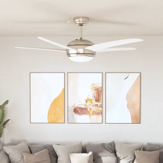 vidaXL Ventilatore da Soffitto con Luce e Telecomando, Bianco e Cromo, Diametro: 128 cm