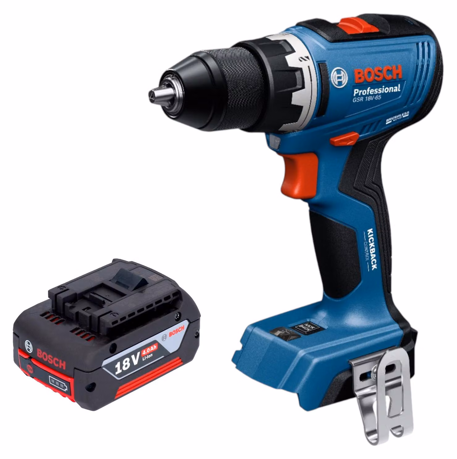 Bosch GSR 18V-65 Trapano avvitatore professionale a batteria 18 V 63 Nm brushless + 1x batteria ricaricabile 4,0 Ah - senza caricabatterie