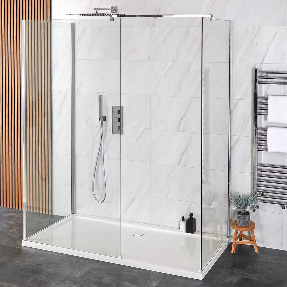 Doccia Walk-in a 3 Lati- con 1100mm x 700mm Piatto Doccia e Braccio a Muro - Portland