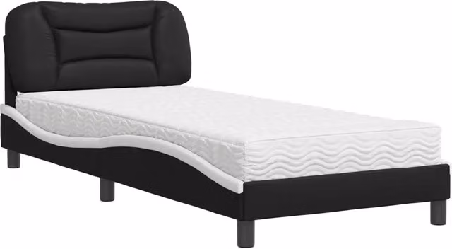 Letto singolo | Letto per adulti | Letto con Materasso Hvar Nero e Bianco 90x200 cm in Similpelle