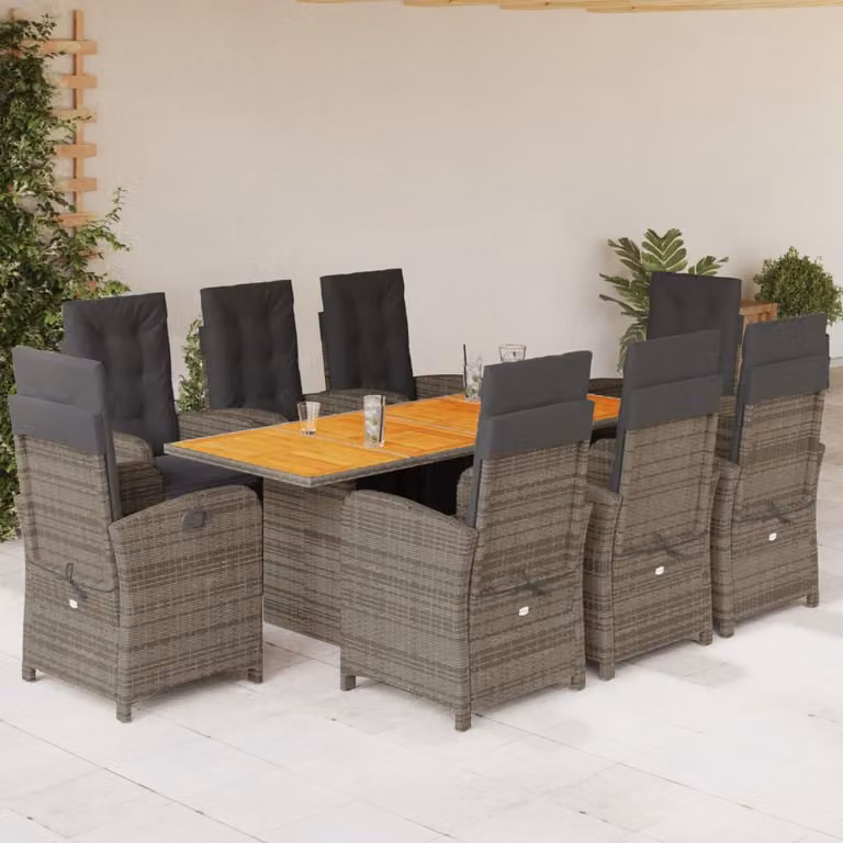 Set da pranzo da giardino vidaXL in polyrattan e legno di acacia grigio, 9 pezzi