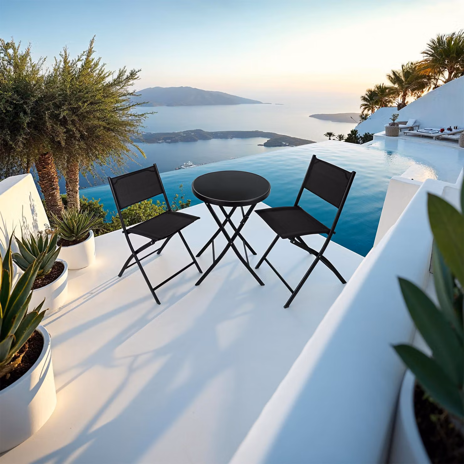 Set da balcone tectake Düsseldorf moderno in acciaio nero e vetro L/P/H: 60 x 60 x 81 cm – 1
