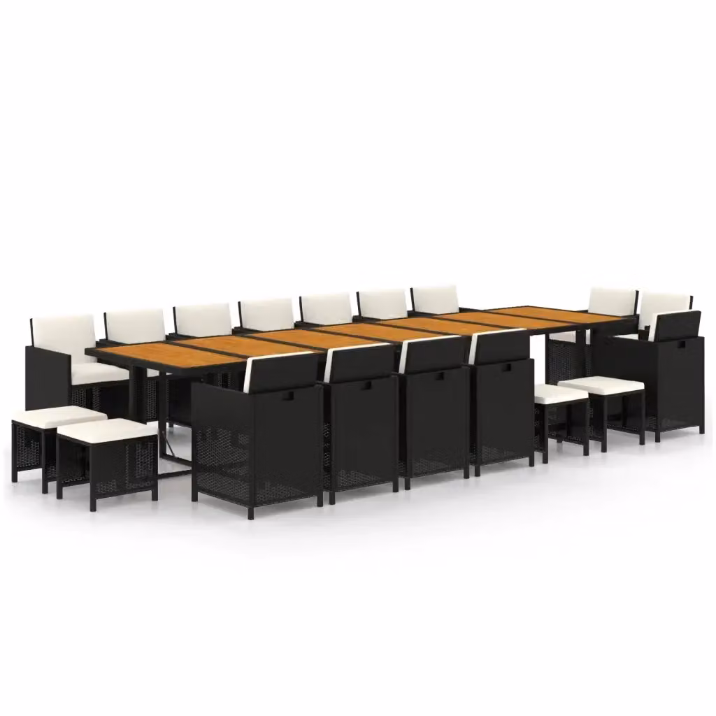 Set da pranzo da giardino vidaXL in legno di acacia oliato e polyrattan nero e bianco con design moderno per esterno – 2
