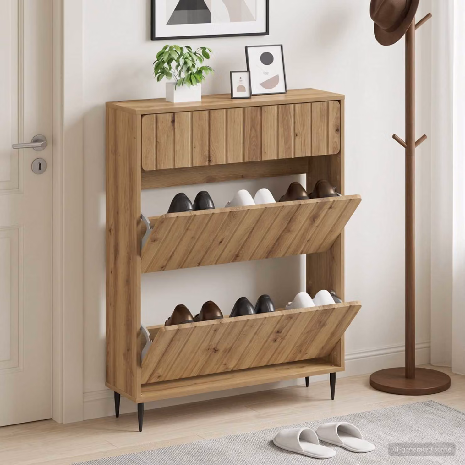 Mobile porta scarpe vidaXL ZWOLLE in legno marrone, L/P/H: 78 x 24 x 103 cm