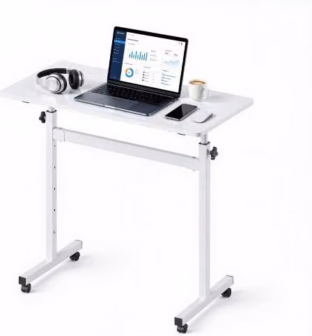 VEVOR Scrivania Regolabile in Altezza con Manovella, Postazione Sit-Stand Mobile con Ruote Bloccabili e Piano in MDF Bianco, L: 81,0 cm, P: 41,0 cm