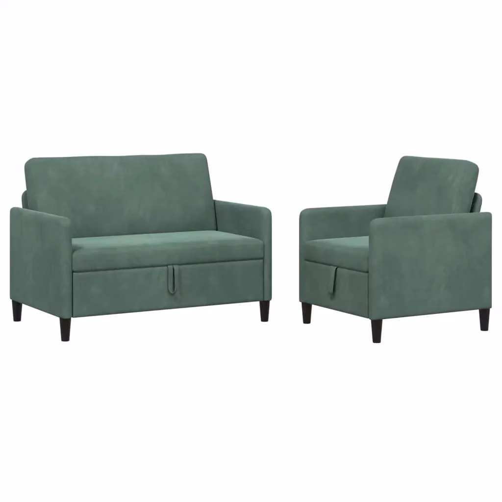 Set di 2 Divani Moderni vidaXL con Contenitore e Seduta a Sollevamento, Rivestimento in Tessuto Verde – 2