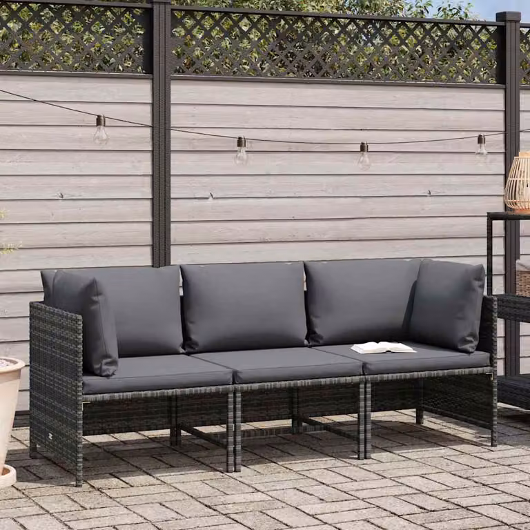 vidaXL Divano da Giardino a 3 Posti con Cuscini in Polyrattan Grigio