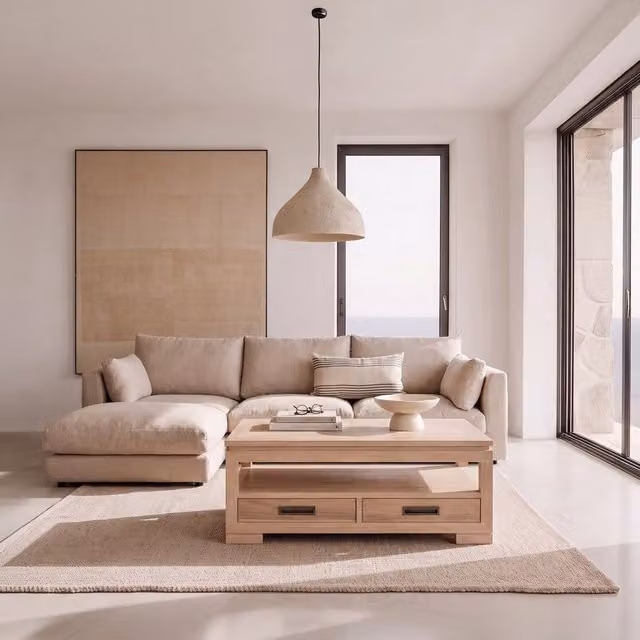 Tavolo da centro Kenia Banak in legno massello di acacia regolabile in altezza colore naturale