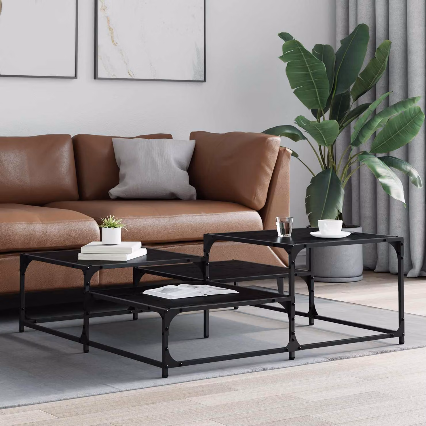 vidaXL Tavolino da salotto quadrato in stile industrial, colore nero, L: 107 cm, P: 107 cm, H: 40 cm