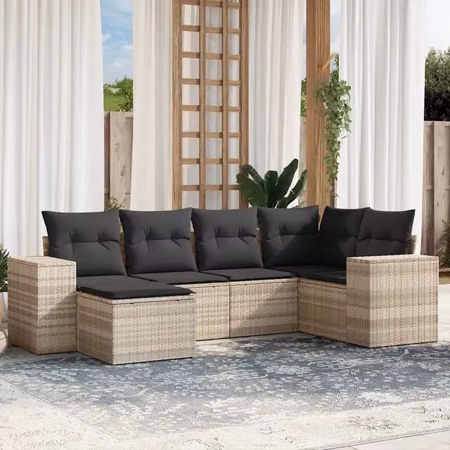 Set Divano da Giardino 6pz con Cuscini Grigio Chiaro Polyrattan 3222861