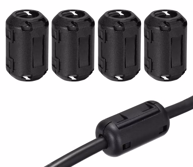Set di 4 anelli ferromagnetici con clip, diametro 13 mm, colore nero, filtro EMI/RFI