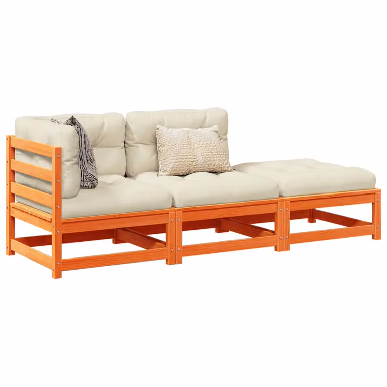 Set di Divani da Giardino vidaXL a Forma di L in Legno di Pino Massello Trattato con Cuscini Marrone e Beige