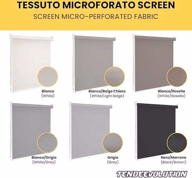 Tenda a Rullo Su Misura SCREEN Microforata Filtrante TENDEEVOLUTION Semi-Trasparente, Colore Bianco/Beige, L: 200 cm, H: 150 cm – 1
