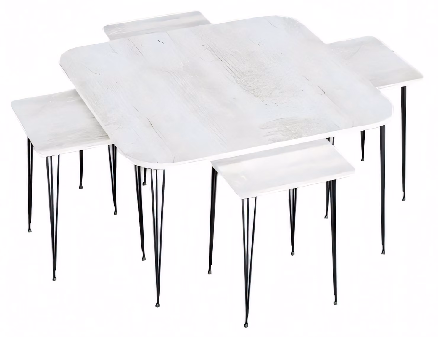 Moderner weißer Holz-Couchtisch mit Beistelltischen im eleganten