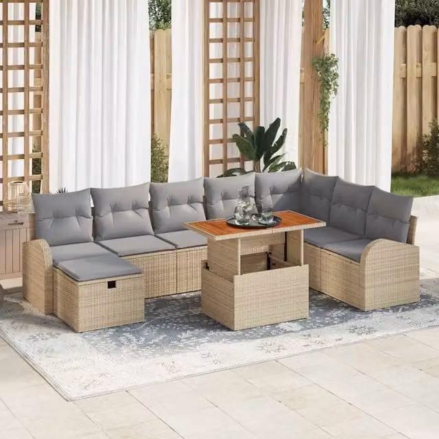 Set Divano da Giardino 9 pz Beige polyrattan 3359983