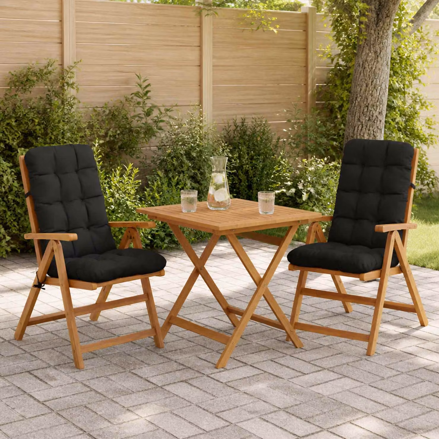 Set di 2 cuscini per sedia alta vidaXL VIANEN in poliestere nero con rivestimento lavabile e resistente ai raggi UV