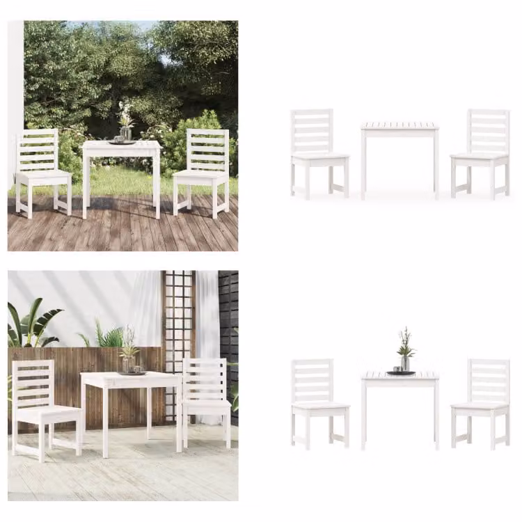 vidaXL Set bistrot da giardino 3 pezzi pino massiccio bianco - Set bistrot da giardino - Set bistrot da giardino - Set bistrot da esterno - Set bistrot da terrazza