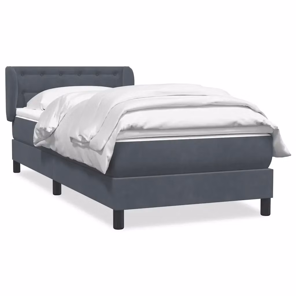 Letto con Giroletto a Molle e Materasso Ibrido vidaXL in Velluto Grigio e Bianco L/P/H: 223 x 83 x 88 cm – 2