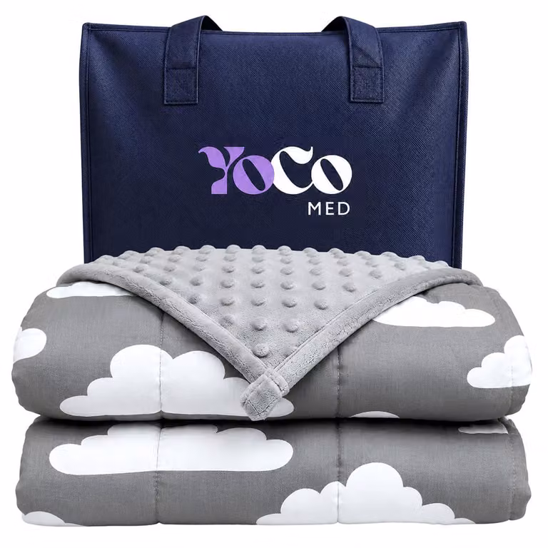 YoCo Med Coperta ponderata per bambini 120 × 90 cm 2,4 kg – Nuvole Grigie