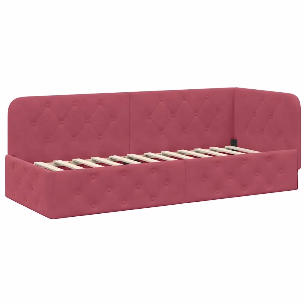 Cornice del letto ad angolo vidaXL in velluto rosso, L 200 x P 80 x H 72 cm – 2