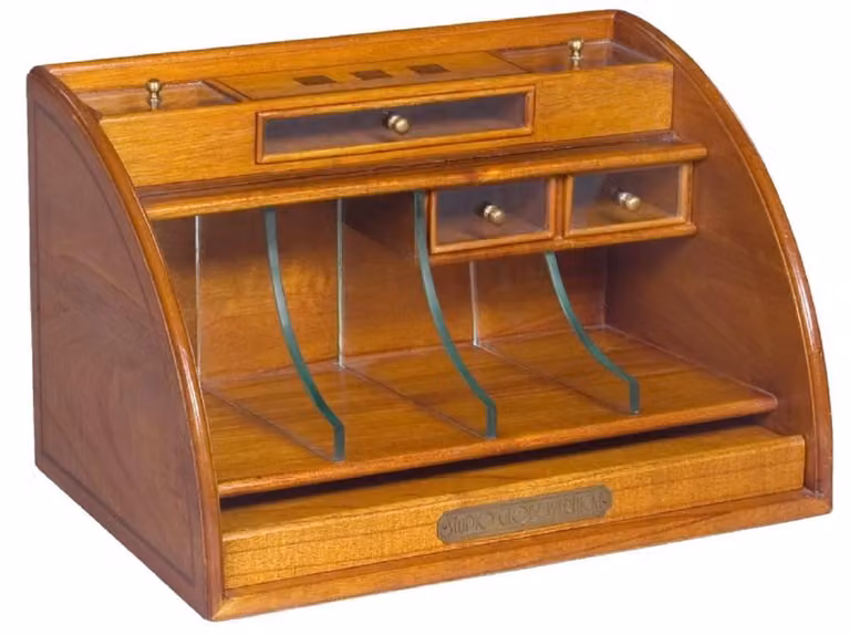 Casa Padrino scatola oranizzatrice per scrivania marrone chiaro 37,5 x 25 x h. 24 cm - Elegante scatola da ufficio in legno massiccio - Accessori per ufficio e scrivania