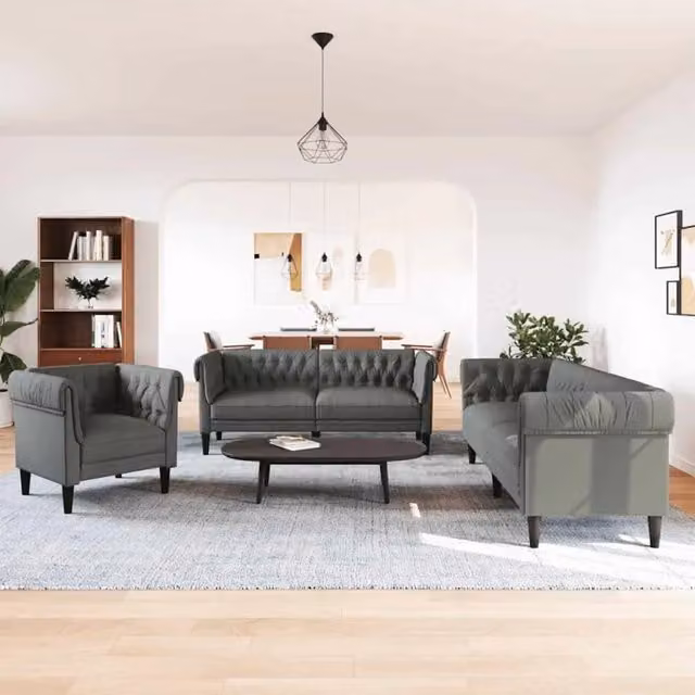 Divano per Soggiorno 3 pz Grigio scuro Tessuto 3385859