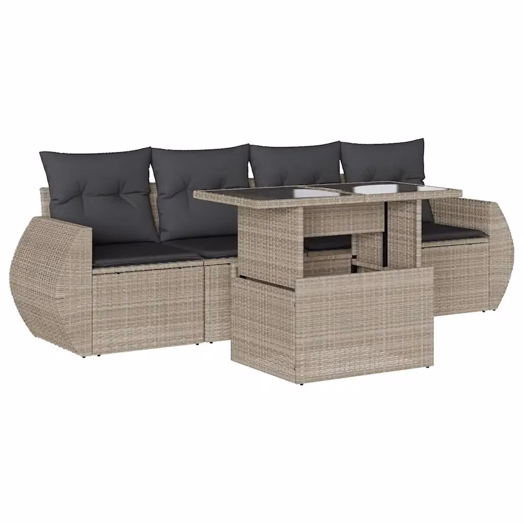 Set Divano da Giardino vidaXL 5 Pezzi in Polyrattan con Cuscini Grigio Antracite e Tavolino – 2