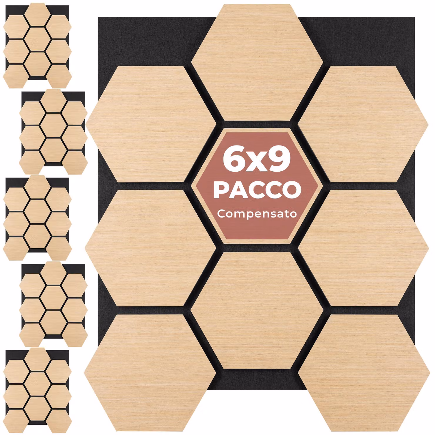 Pannelli acustici Sonic Shield tectake effetto legno rovere, colore marrone e beige in MDF – 1