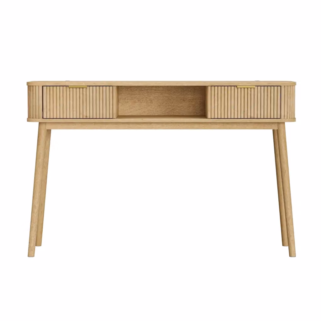 Scrivania Minimal con cassetti e ripiano in Rovere multistrato, L/P/H: 90 x 50 x 75 cm – 2