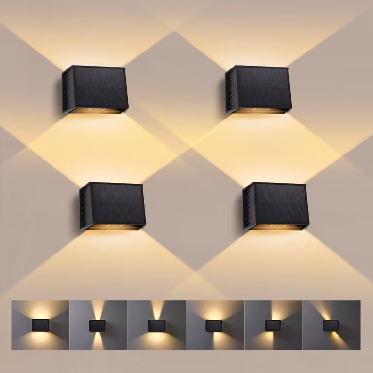Lampada da parete a energia solare per esterni, grado di protezione IP65, luce calda da 3000K, senza fili, confezione da 4 pezzi