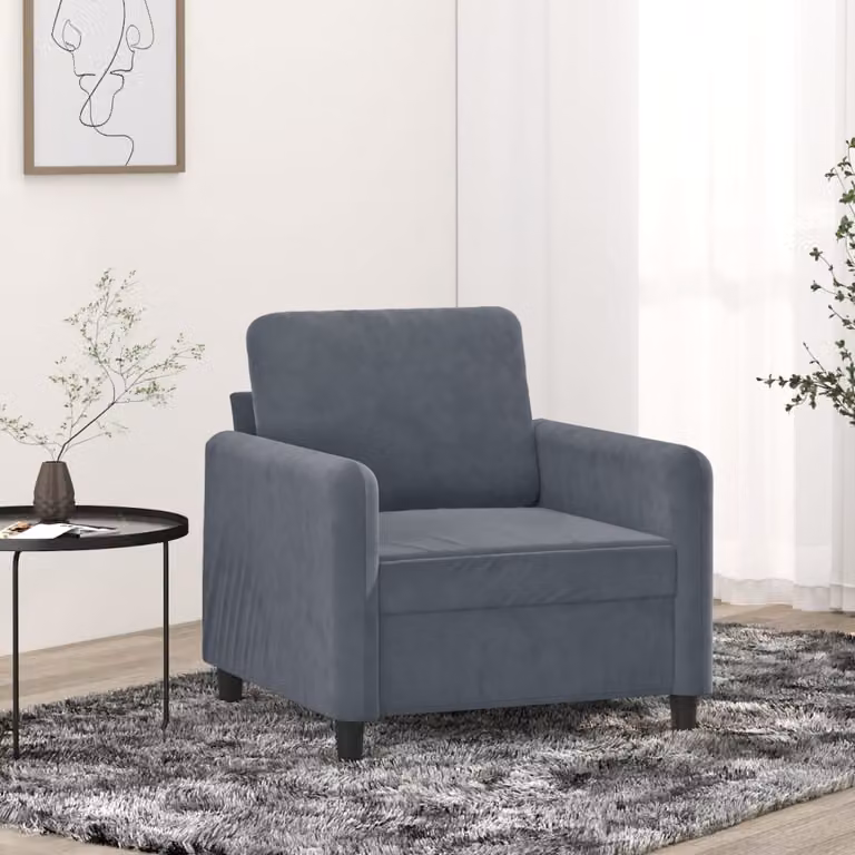 Poltrona moderna vidaXL in velluto grigio con struttura in metallo e braccioli