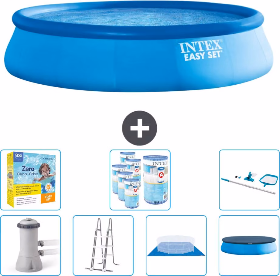 Piscina gonfiabile rotonda Easy Set di Intex - 457 x 107 cm - blu - inclusa pompa - scaletta - telo di fondo - confezione di manutenzione della copertura - filtro - kit di pulizia