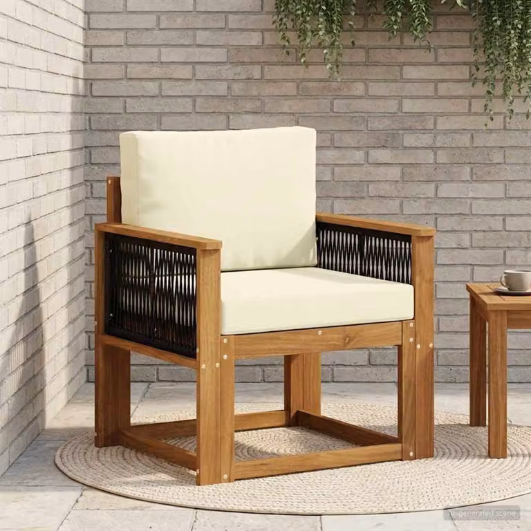 vidaXL Divano centrale da esterno moderno in legno di acacia massello con cuscini beige e marroni