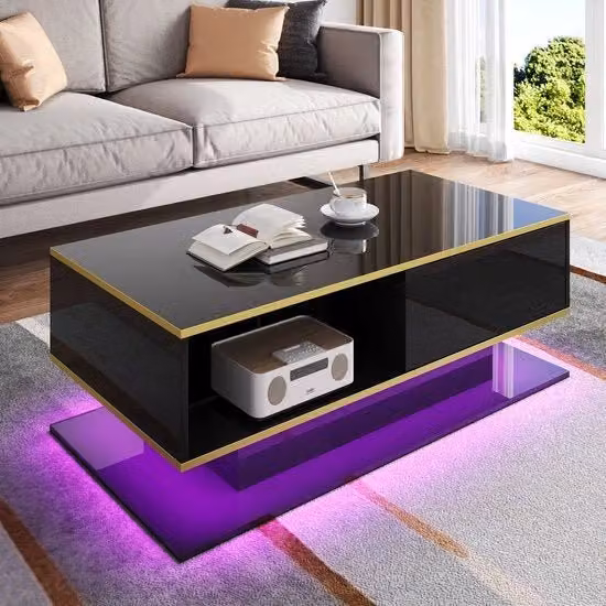 Tavolo salotto LED in oro - 3 porte USB - 100cm
